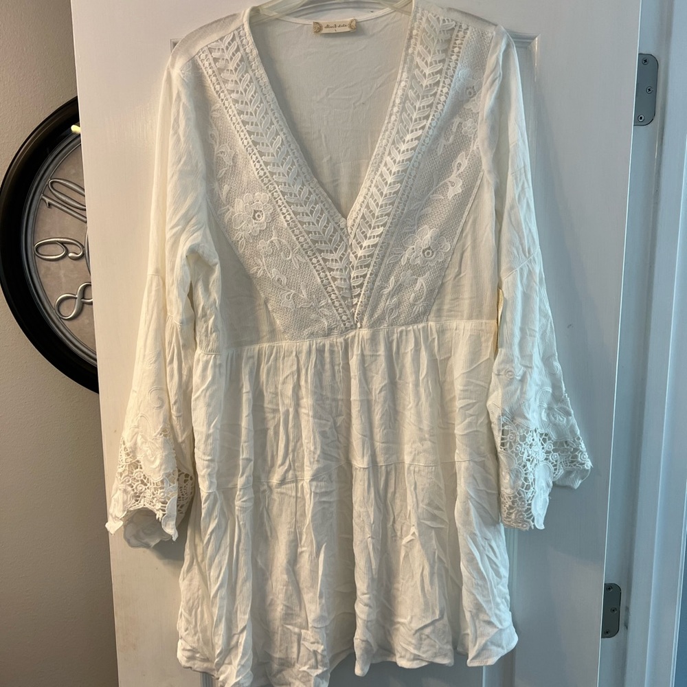NWT Altard state Ivory boho dress with embroidery bell sleeves size L